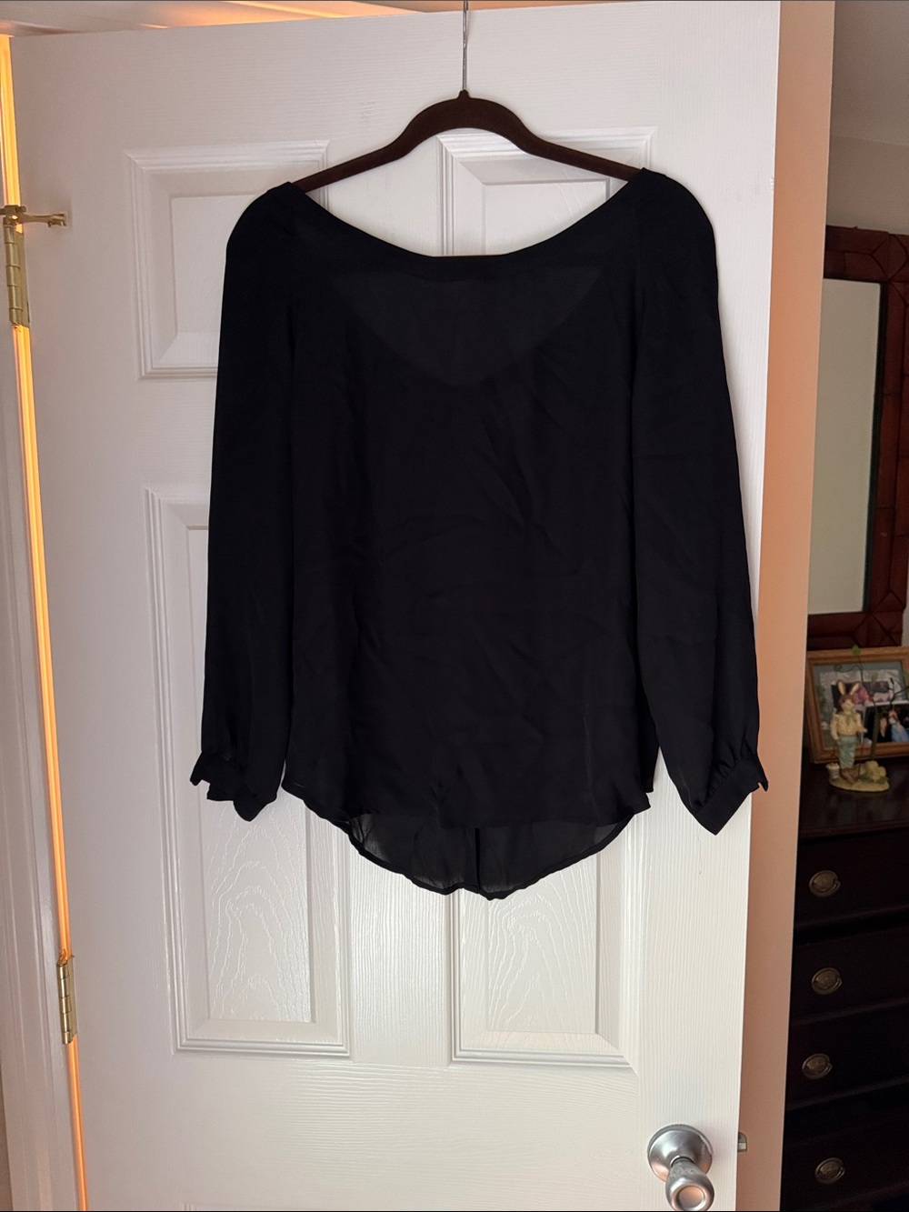 Haute Hippie Black Sheer Long-Sleeve Flowing Blouse 100% Silk